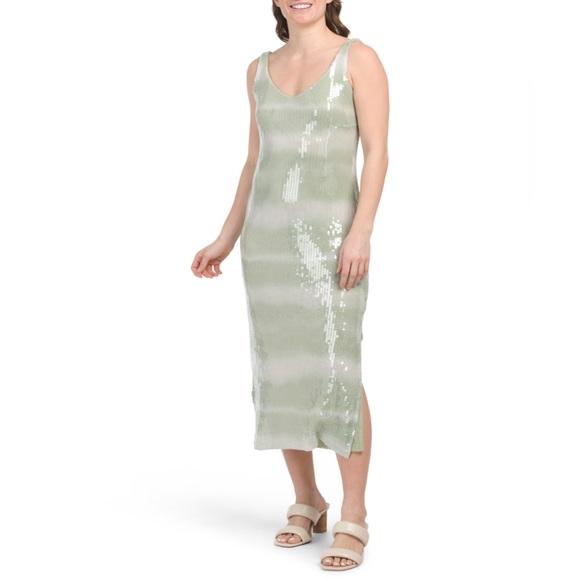 Caroline Constas Dresses & Skirts - CAROLINE CONSTAS MINT GREEN TIE DYE OMBRÉ SEQUINS MIDI DRESS SHEATH SUMMER VNECK